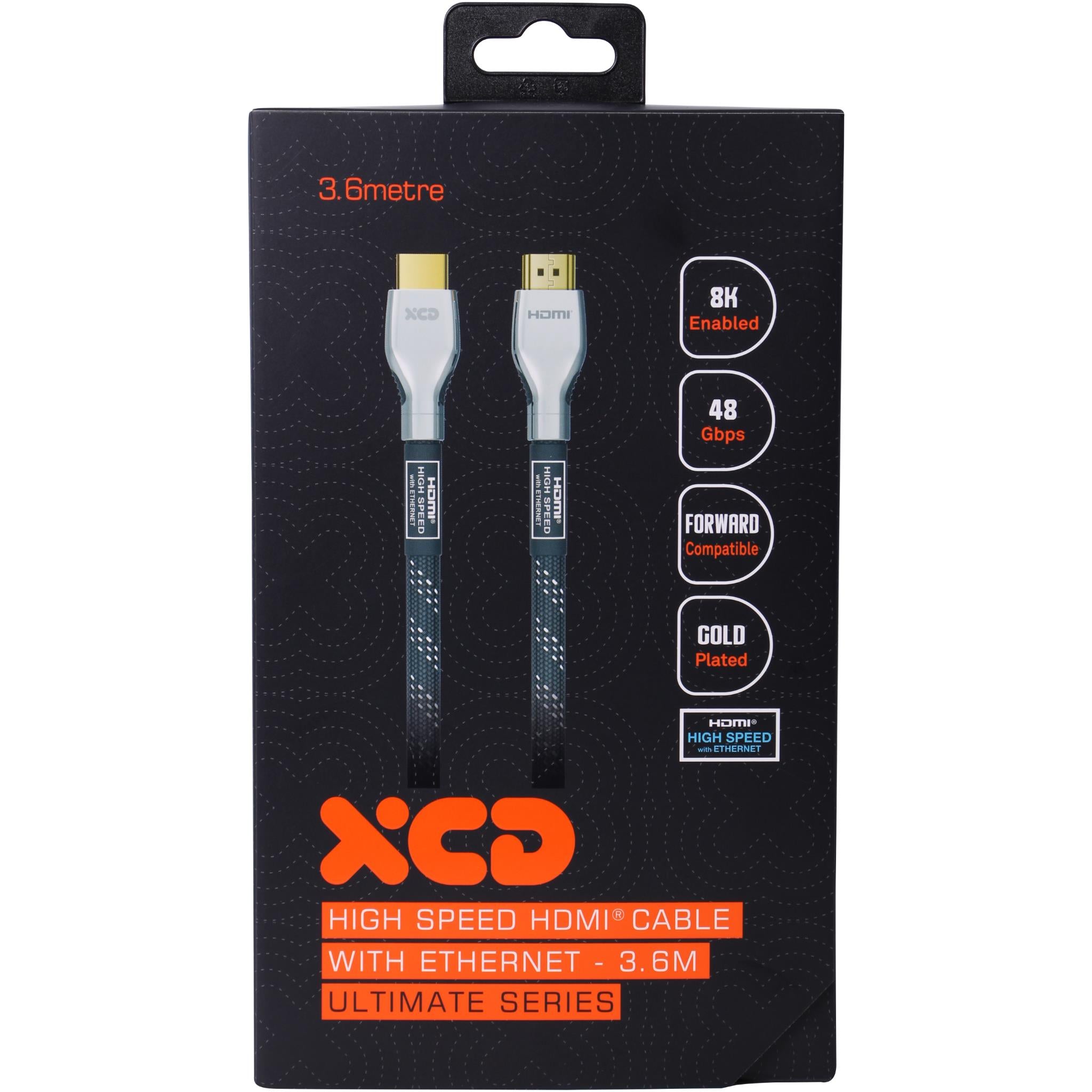 xcd essentials ultra high speed braided hdmi cable with ethernet 4k/8k 3.6m