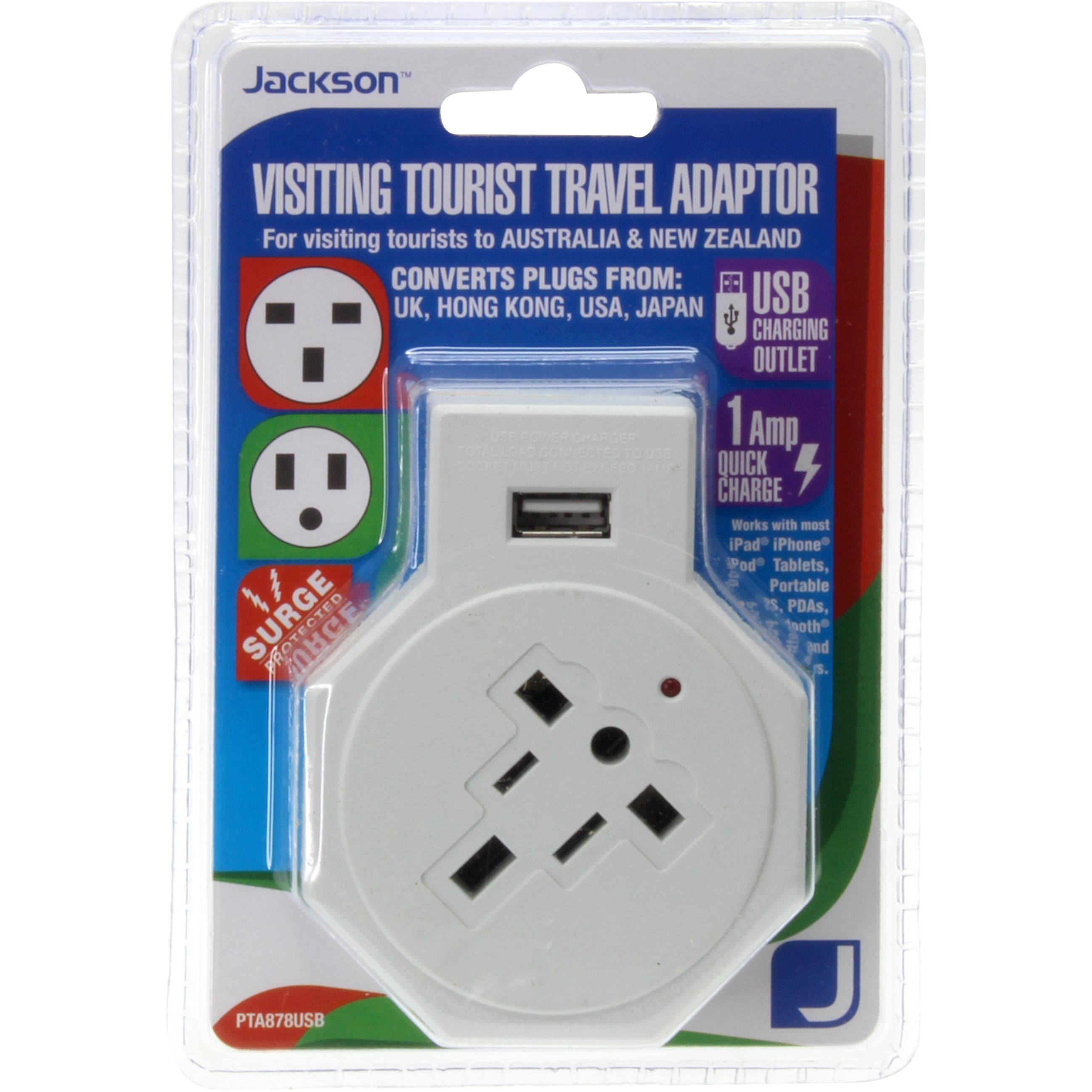 jackson incoming travel adaptor with usb charging (usa, uk, japan & europe)