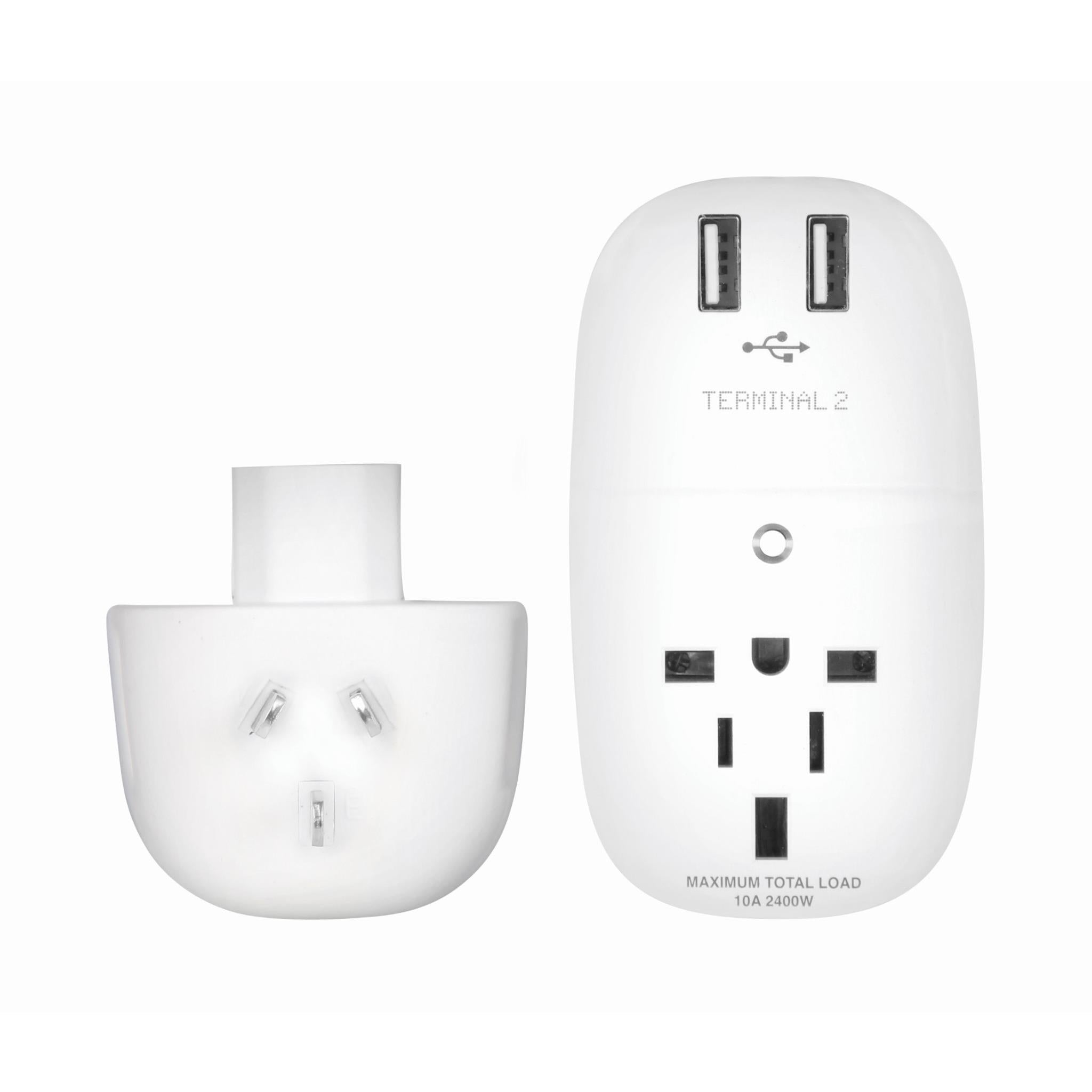 terminal 2 dual usb travel adaptor (australia inbound)