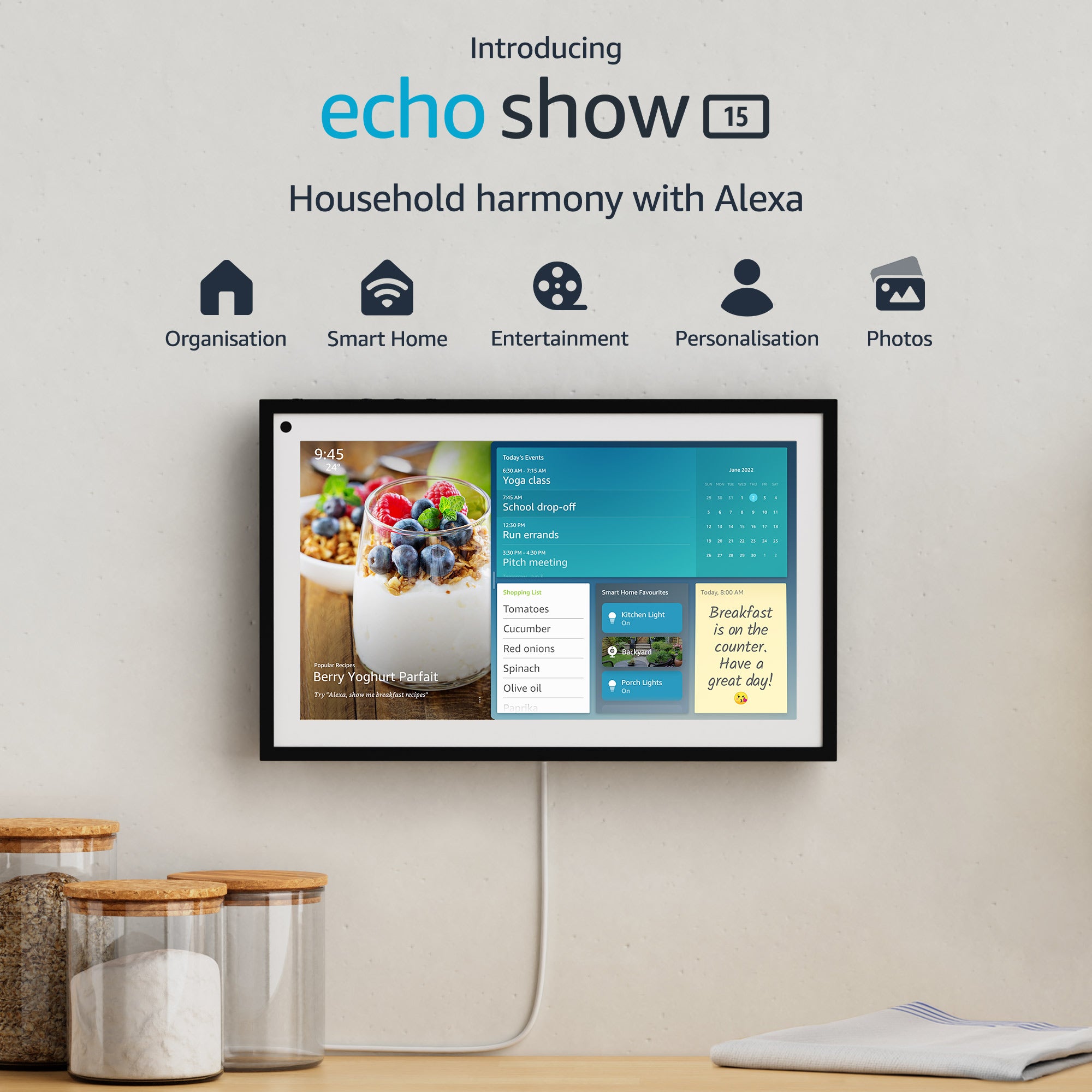 Echo Show 15 - Full HD 15.6 smart display with Alexa and Fire TV  built in