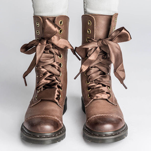 ribbon lace up boots