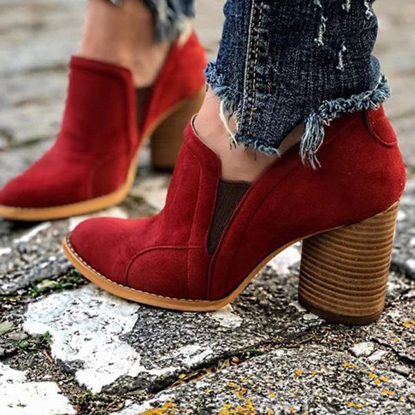 red chunky heel booties