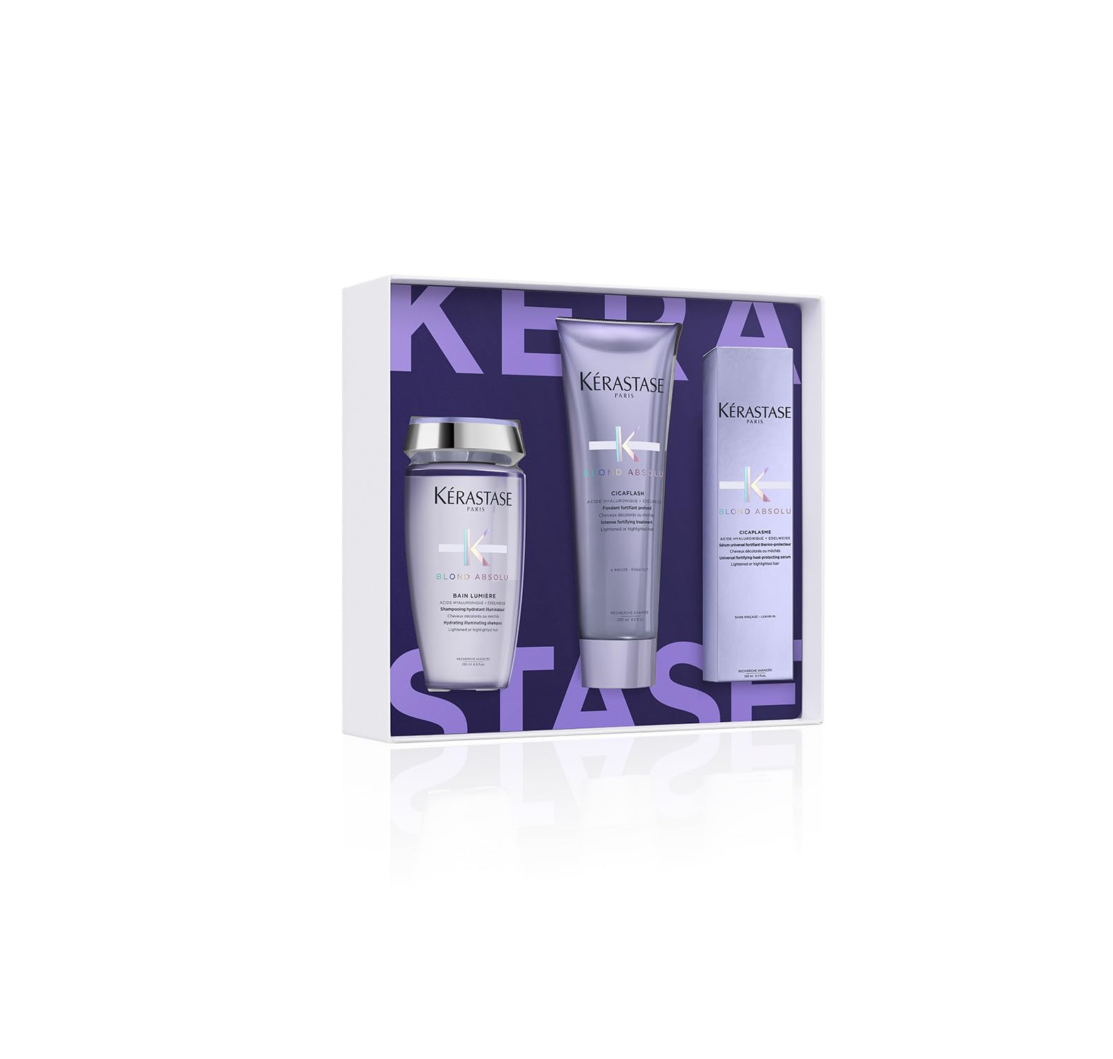 Kérastase Blond Absolu Hydrating Shampoo, Strengthening Conditioner & Heat-Protecting Leave-In Treatment Set For Bleached, Highlighted and Damaged Hair - Nourishes and Illuminates With Hyaluronic Acid