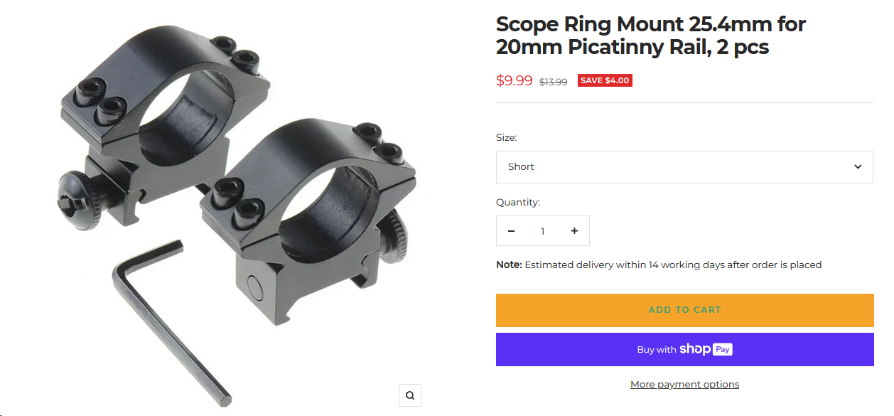 Scope Ring Mount 25.4mm for 20mm Picatinny Rail