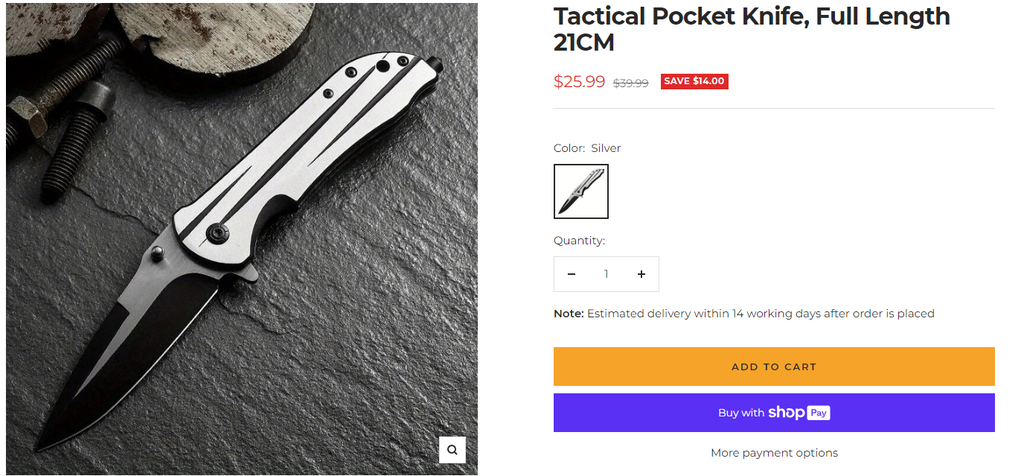 Tactical Pocket Knife, Full Length 21CM