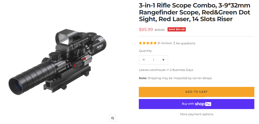 Pinty Scopes | 3-in-1 Rifle Scope Combo, 3-9*32mm Rangefinder Scope, Red&Green Dot Sight, Red Laser, 14 Slots Riser