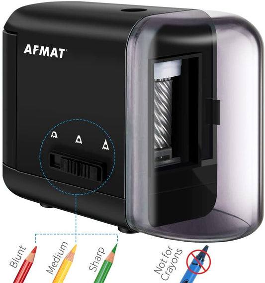 AFMAT Electric Pencil Sharpener for Colored Pencils, Auto Stop, Fast Sharpen in 3S, Large Hole Pencil Sharpener Plug in for 6-12mm No.2/Jumbo