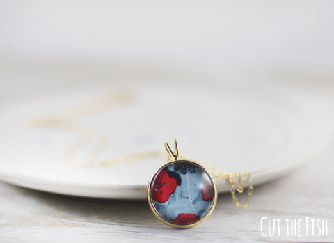 Red Blue Gold Filled Necklace