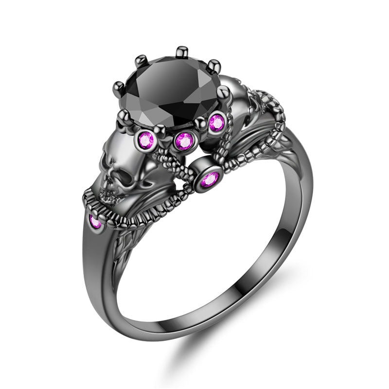 Vintage Zircon Black Skull Ring for 