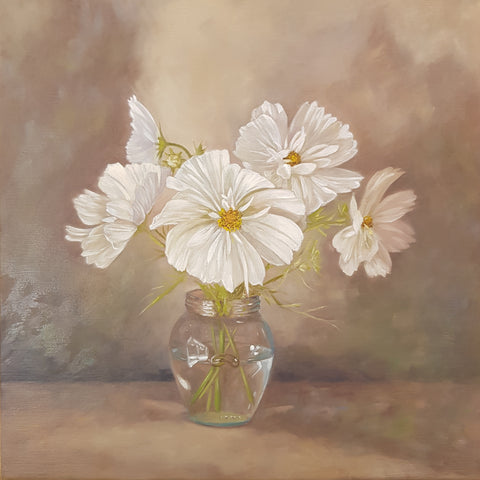 Oil painting of Cosmos flowers