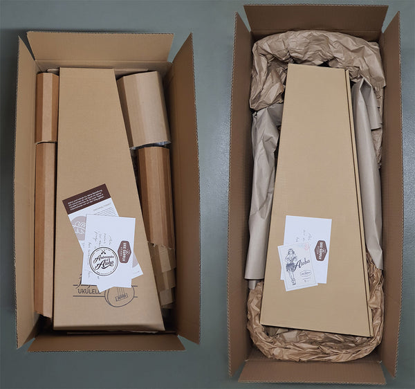 Zwei Ukulelen für nachhaltigen Versand verpackt