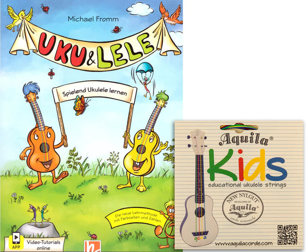 Lehrbuch Uku & Lele mit den passenden Ukulele-Saiten für Kinder