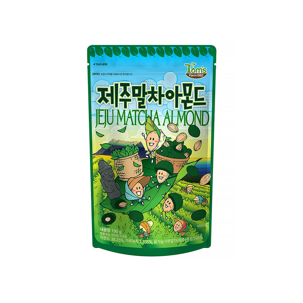 Korean Food Snacks Toms Farm Jeju Matcha Green tea Flavor Almond HBAF 190g x3EA