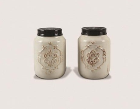 Black and White Botanical Salt and Pepper Shakers | Vintage Crossroads