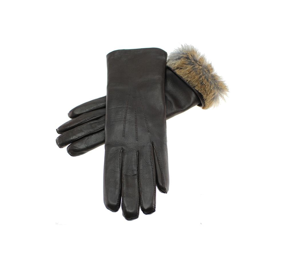 Ladies' Black Fur Lined Leather Gloves –