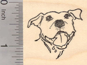 Happy Pitbull Dog Portrait Rubber Stamp