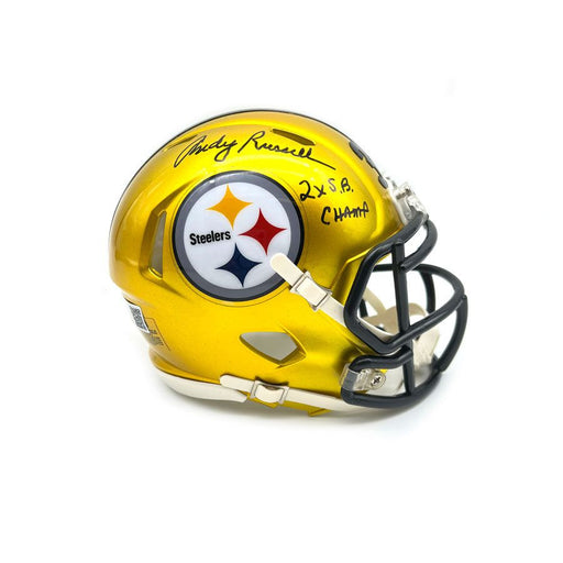 Rocky Bleier Signed Pittsburgh Steelers Salute to Service Mini Helmet with 4X SB Champs