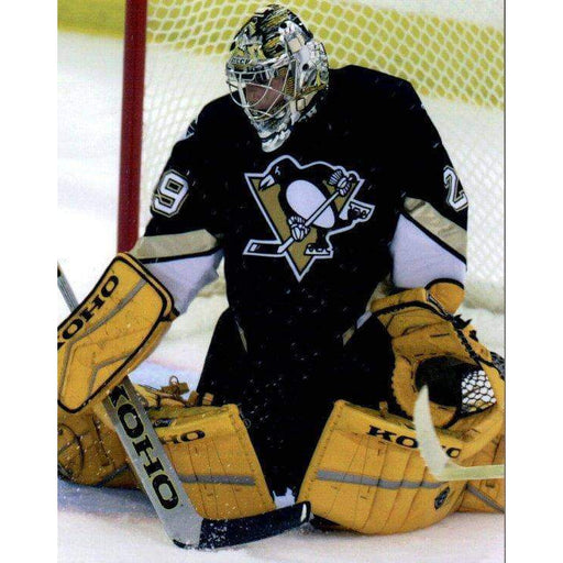 Marc-Andre Fleury with White Jers. and Pads in Goal 8x10 Photo - Unsigned