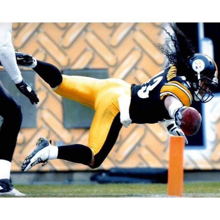 Troy Polamalu Diving Towards Pylon In Black Unsigned 8X10 Photo