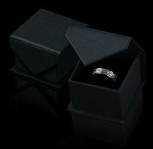 AKOA Koa Wood Inlaid Black Ceramic Ring with Bevels - 4 mm - 12 mm