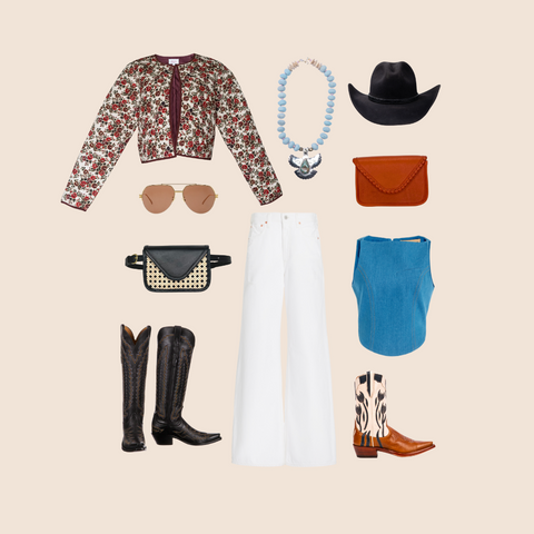 collage of outfits that are perfect for the Rodeo