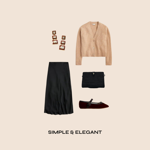 Image of pieces that create a simple and elegant outfit