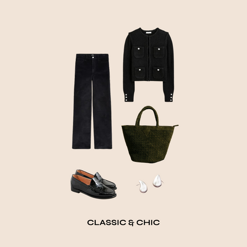 Image of pieces that create a classic and chic outfit