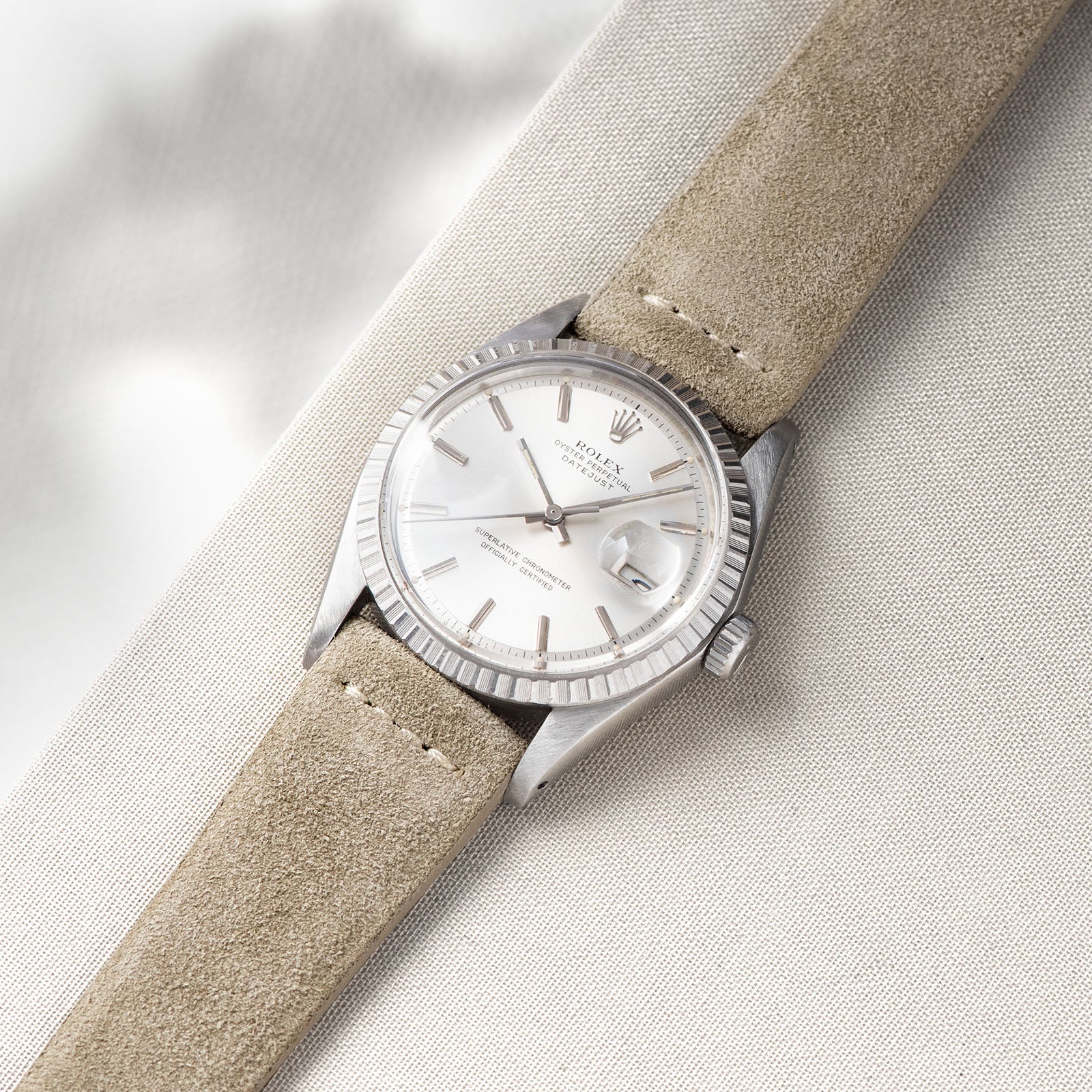 Bulang and Sons_Strap Favorites_Rolex Datejust Silverdial 1601 1603 1600 1630_ Concrete Grey Suede Leather Watch Strap