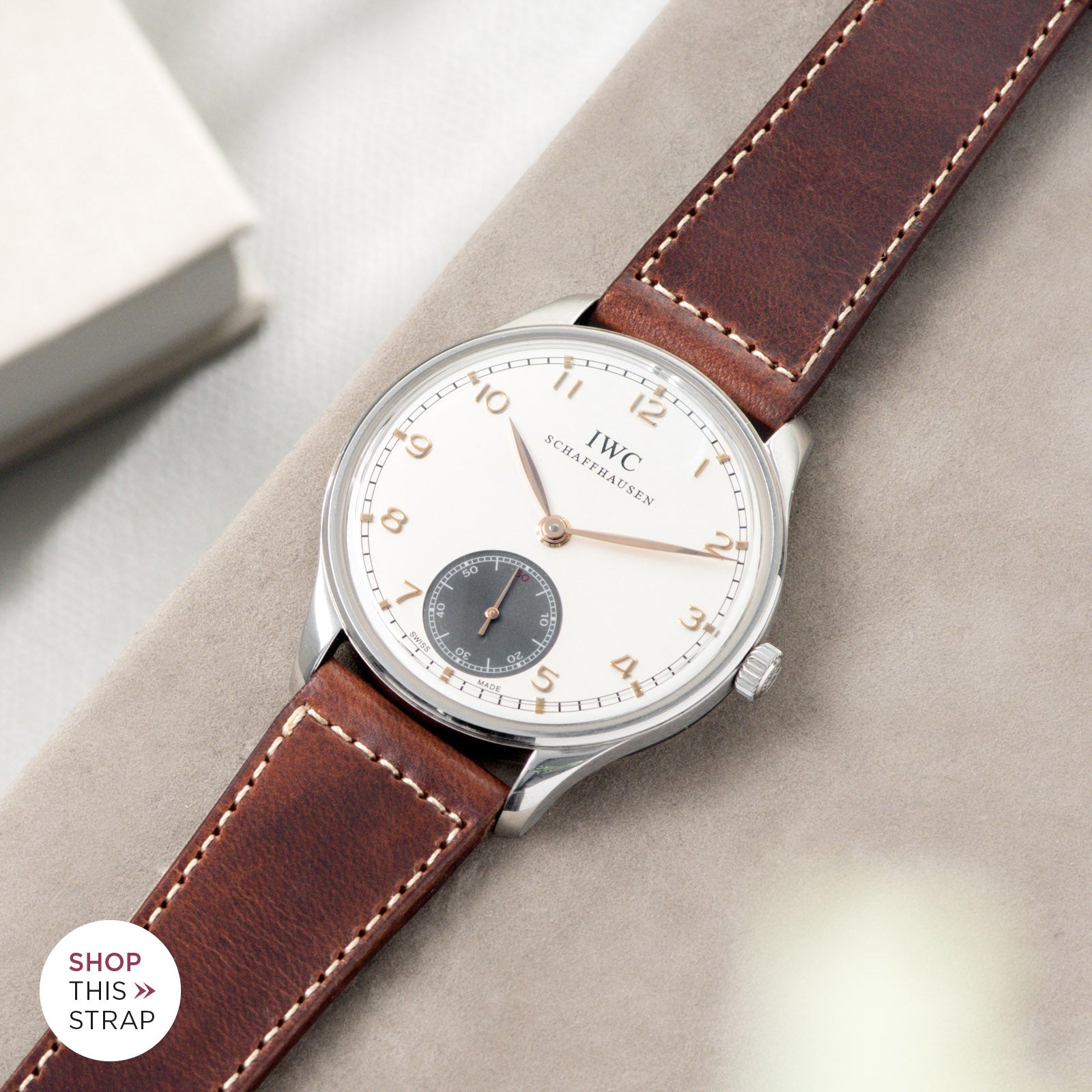 Bulang and Sons_Strap Guide_IWC Portuguese Ref IW545405_Siena Brown Boxed Stitch Leather Watch Strap