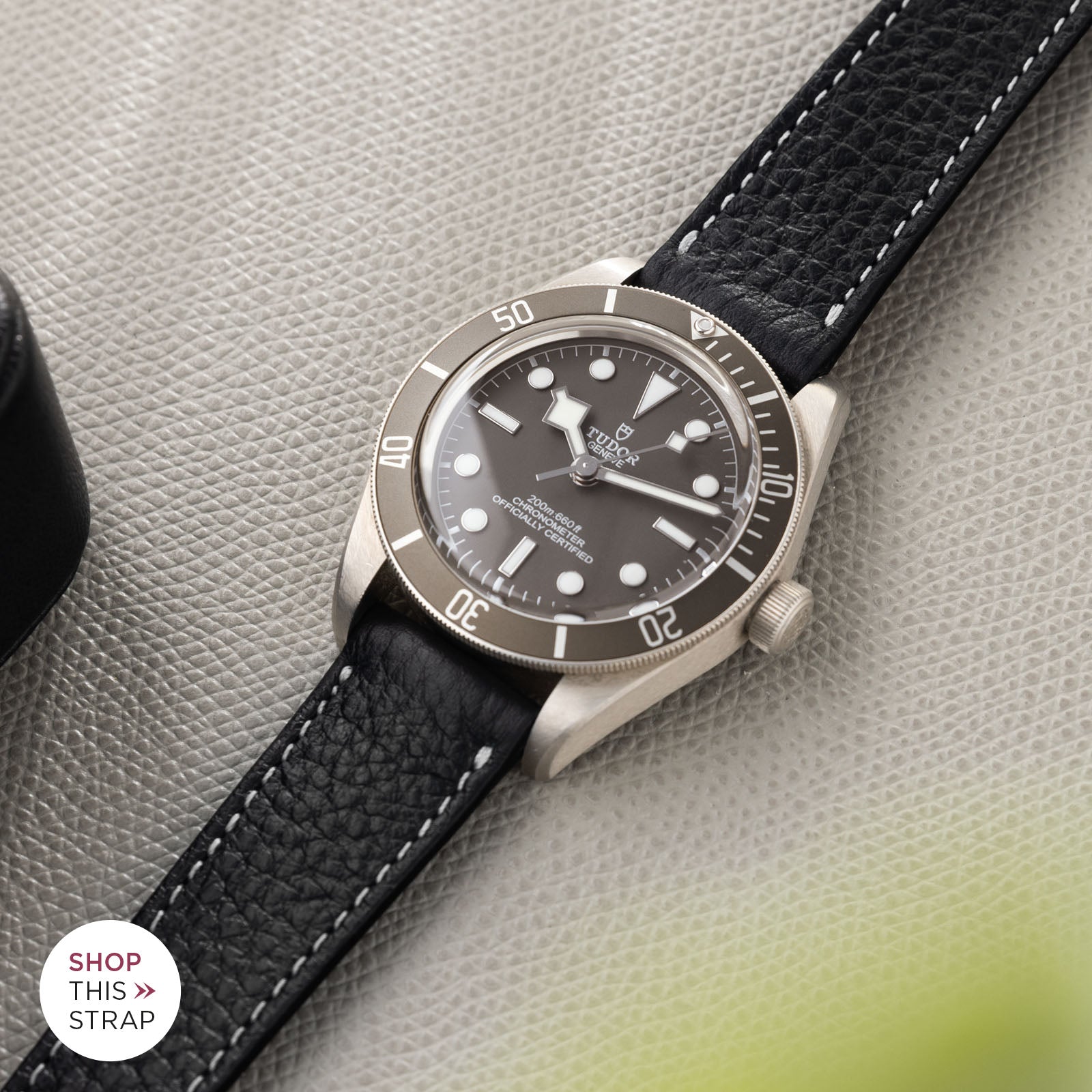 Bulang and Sons_Strap Guide_Tudor Black Bay Fifty Eight 925 Silver_Rich Black Creme Stitch Leather Watch Strap