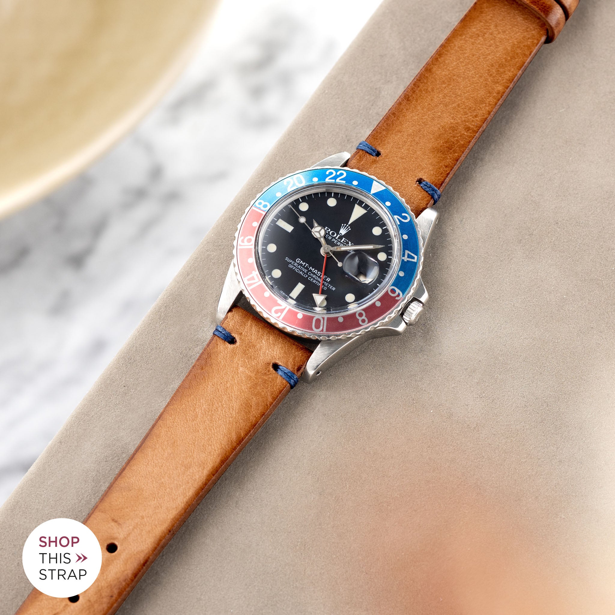 Rolex 1675 GMT Pepsi Bezel Faded Leather Strap Guide