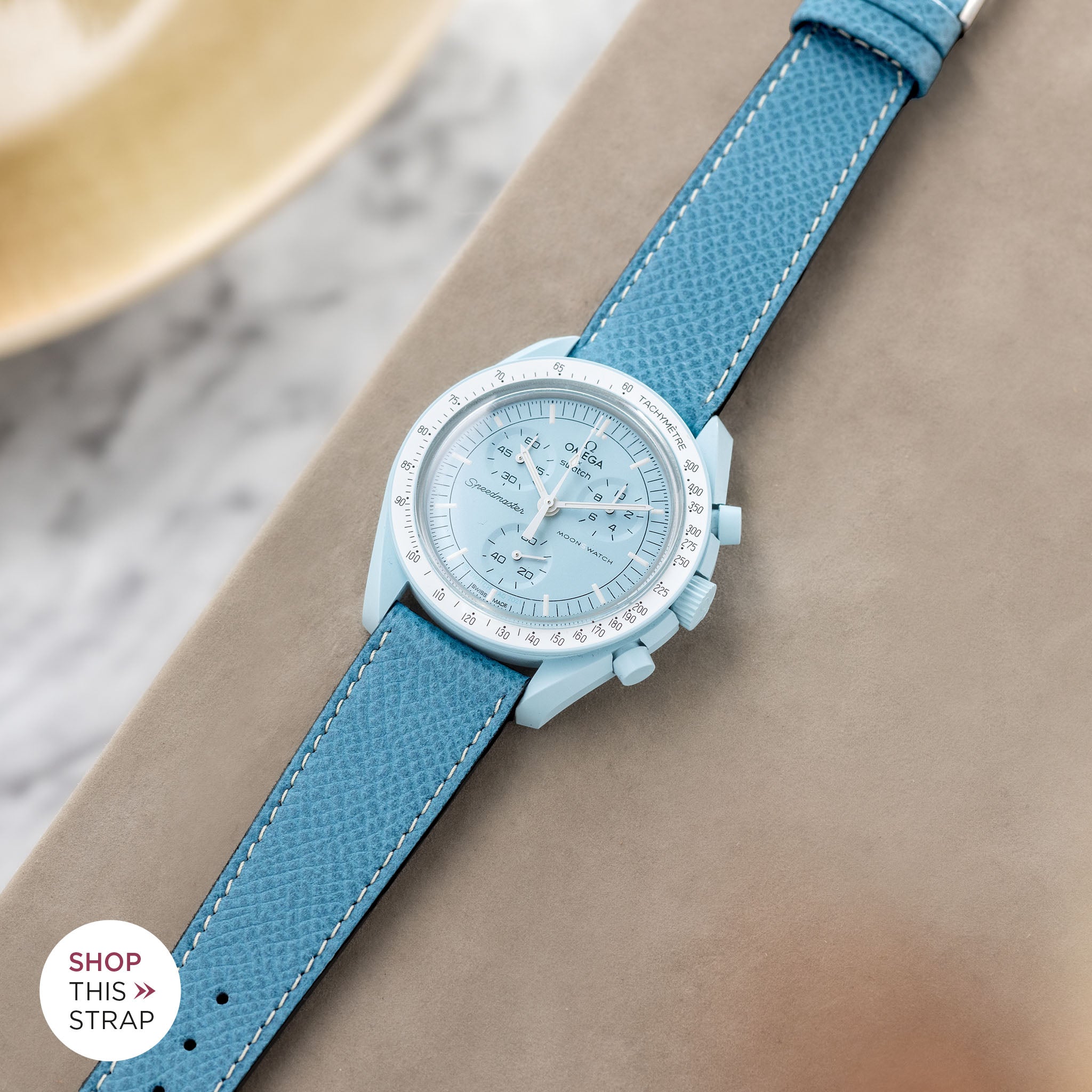 Sellier Ciel Blue Leather Watch Strap