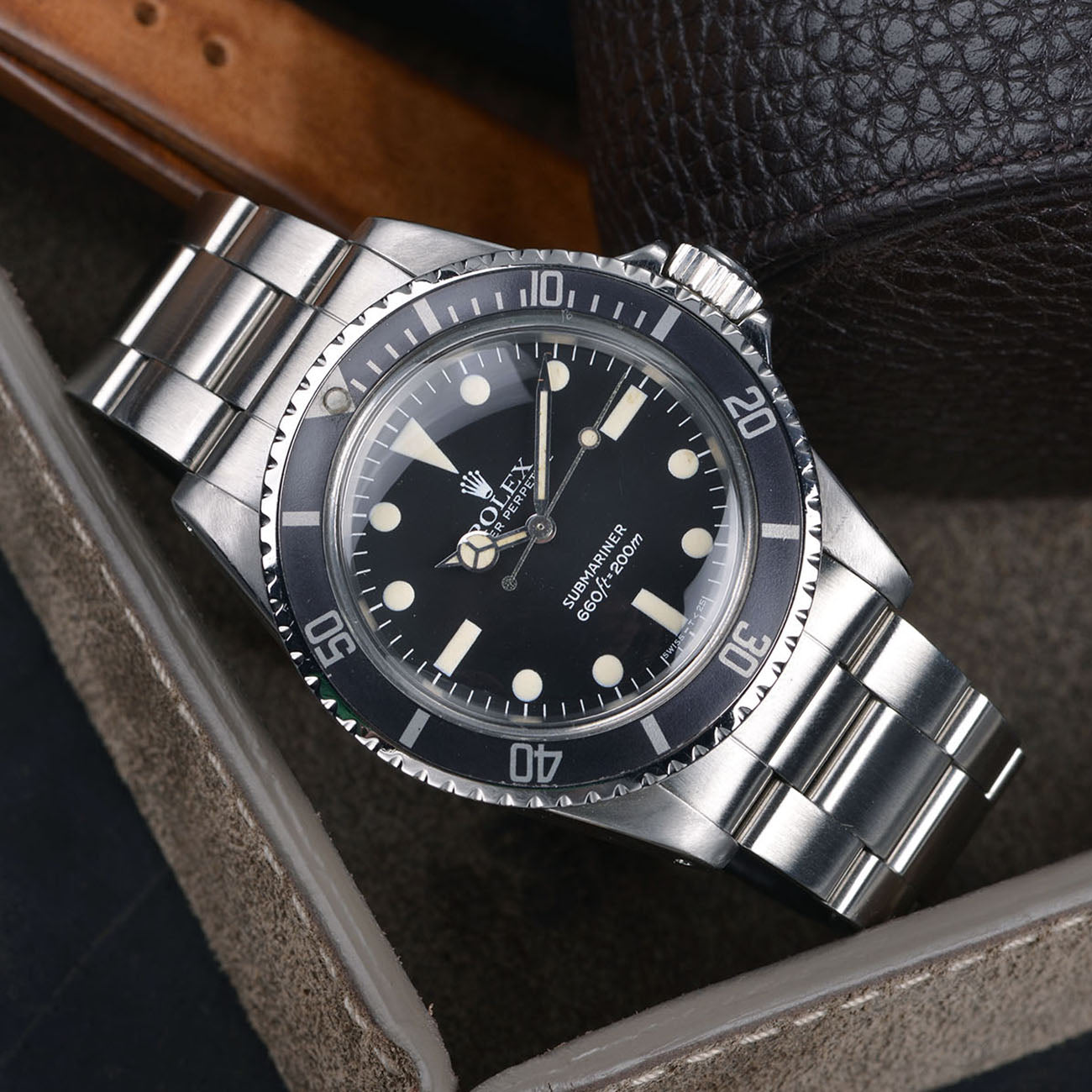 Vintage Rolex 5513 Submariner Love - Article at Bulang and Sons - Maxi MK4 Dial and Leather Watch Strap