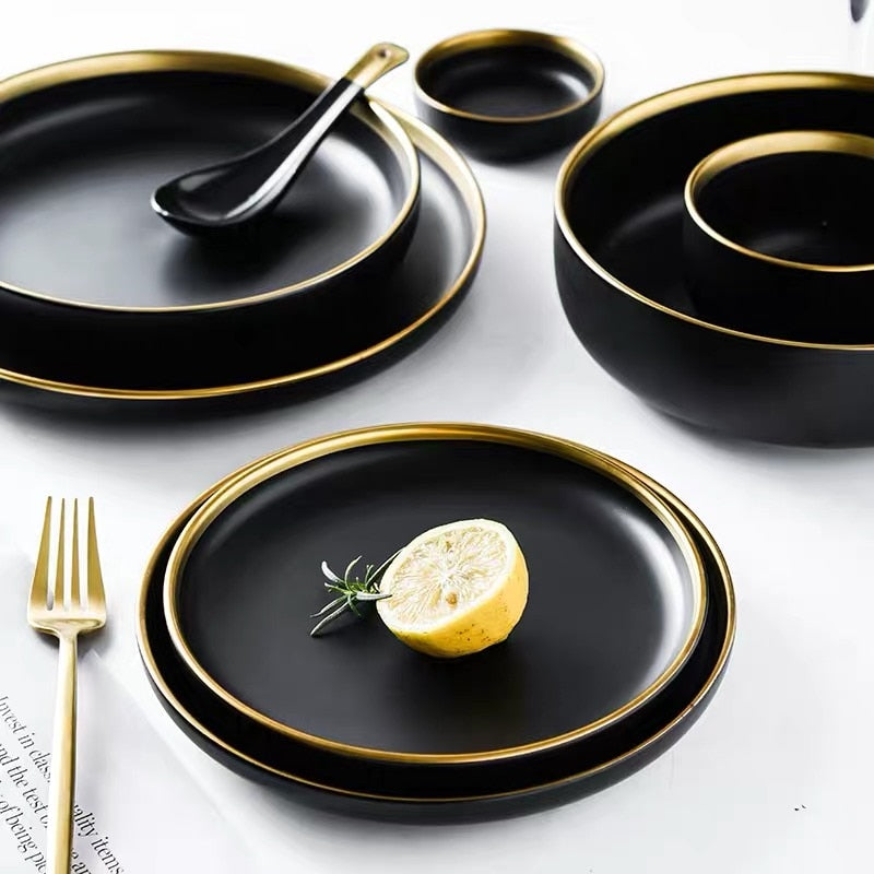 black and gold ceramic plates