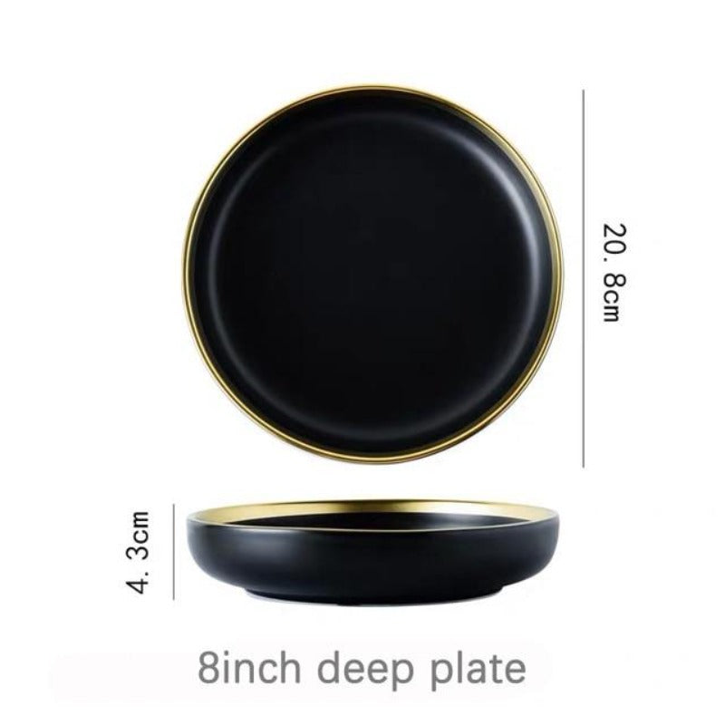 black and gold ceramic plates