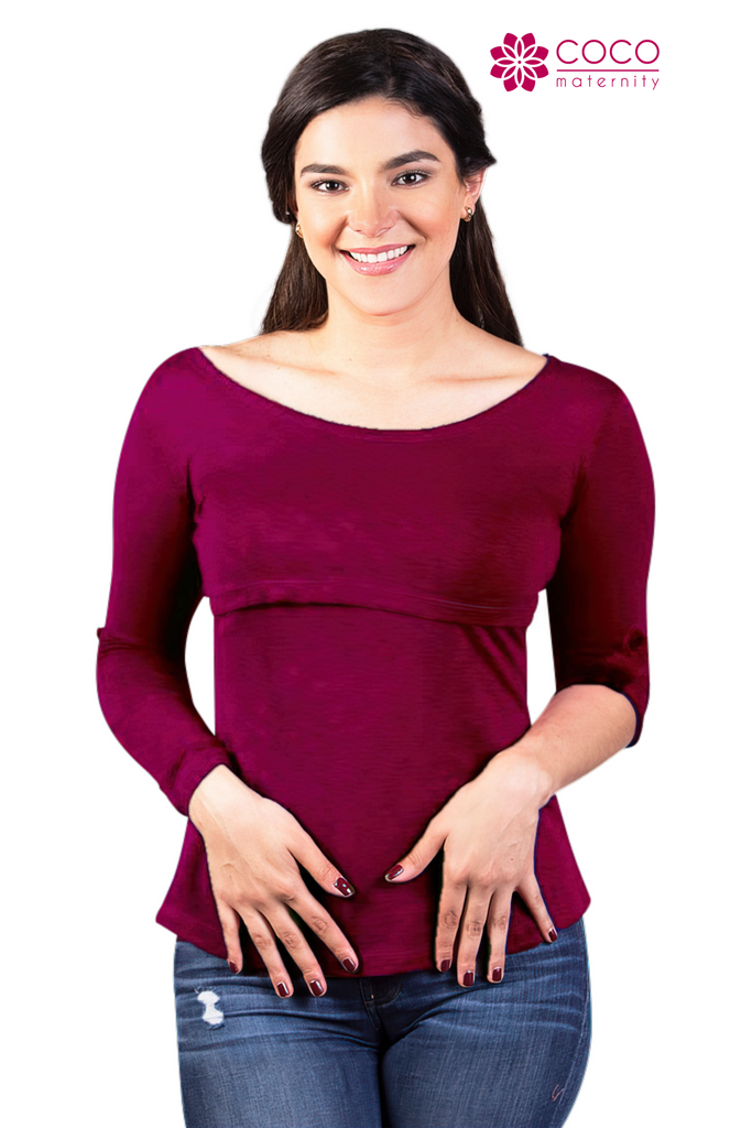 Blusa para y embarazo manga larga con botón Vino (Algo – Acurrúcate.com