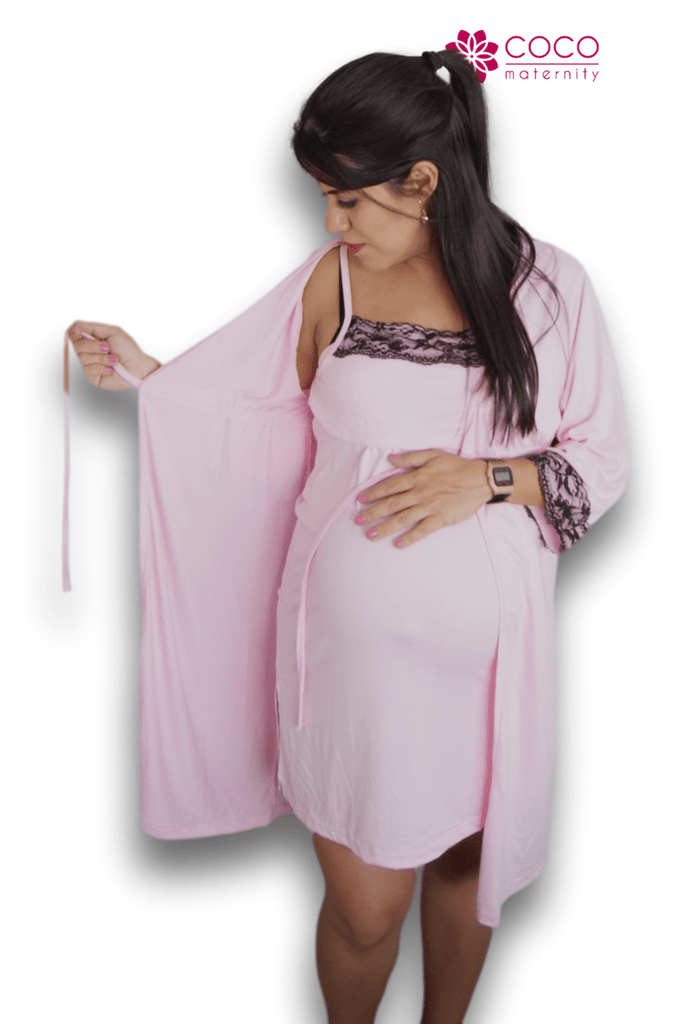 Set camisón para lactancia y embarazo Rosa baby encaje negr – Acurrúcate.com