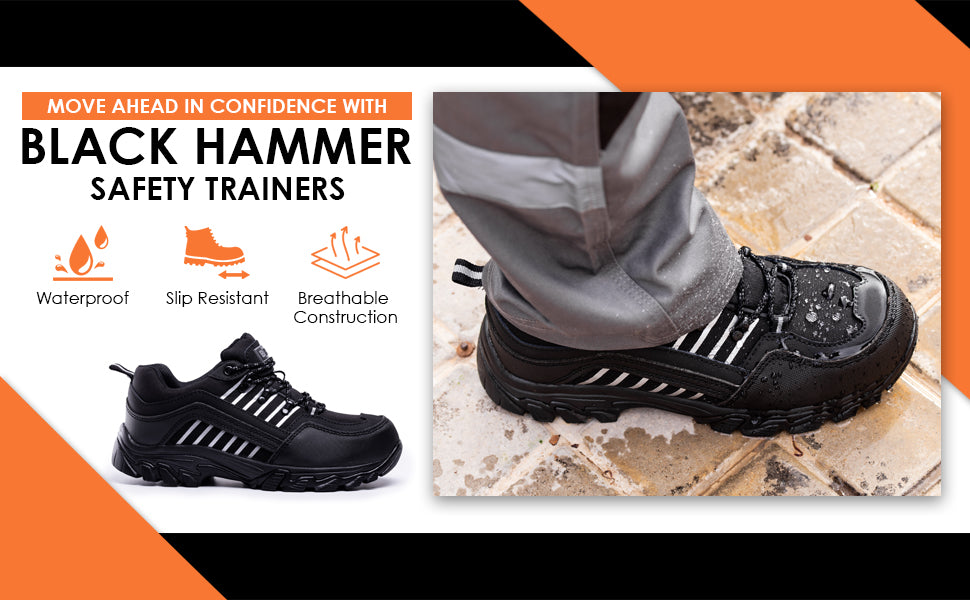 Black Hammer Mens safety work trainers for construction work site