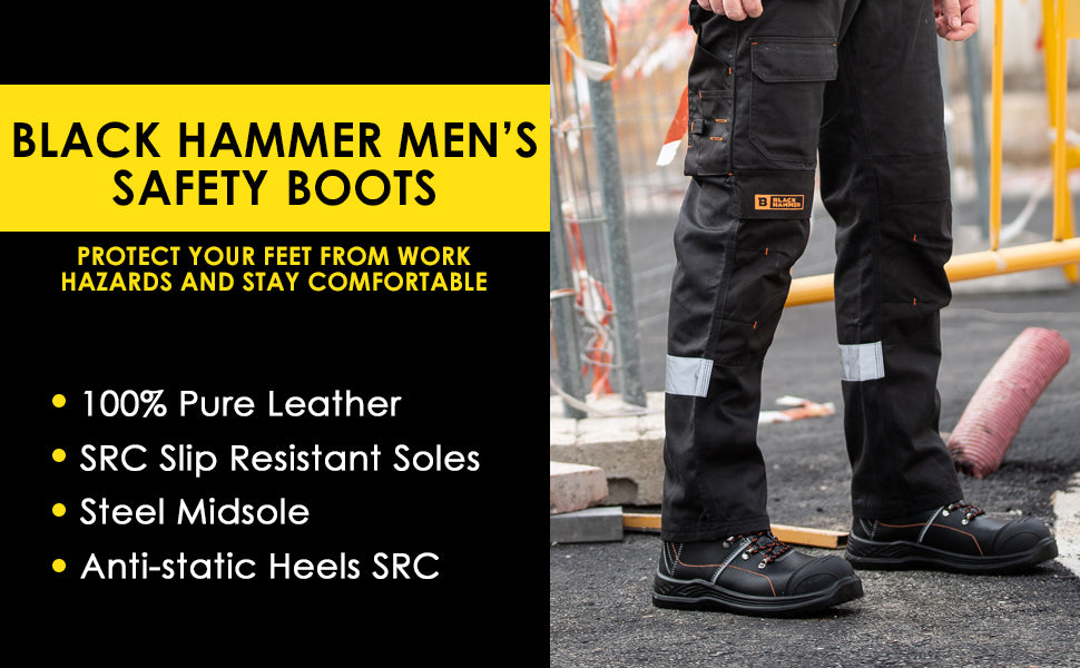 Men's waterproof safety boots with steel midsole
