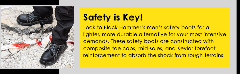 Black Hammer Men's Metal Free and Ultra Lightweight Safety Boots