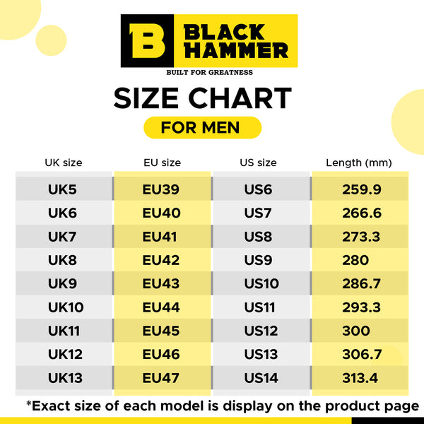 Black Hammer Size Chart