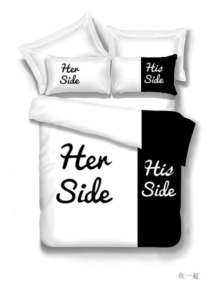 Black White Her Side His Side Bedding Sets Queen King Size Double