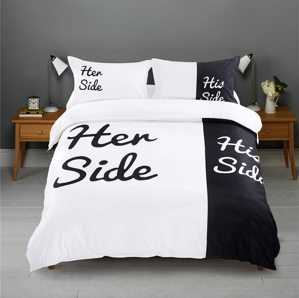 Black White Her Side His Side Bedding Sets Queen King Size Double