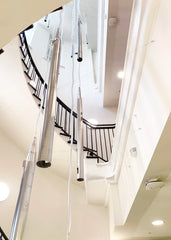 The wind chime installation in the stairwell of GOSH that helps visually impaired patients hear what floor they are on.