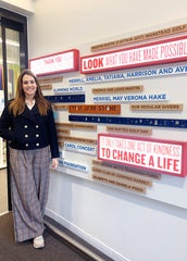 Pepa González stands in front of an art installation inside GOSH.