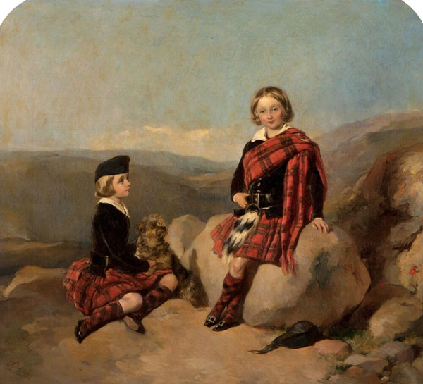 George e Hugh Brodie nei panni di bambini in abiti delle Highland nella brughiera, 1846