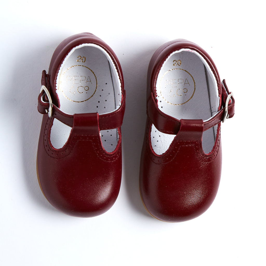 burgundy baby shoes