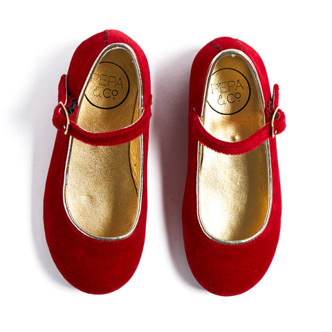 girls red velvet shoes