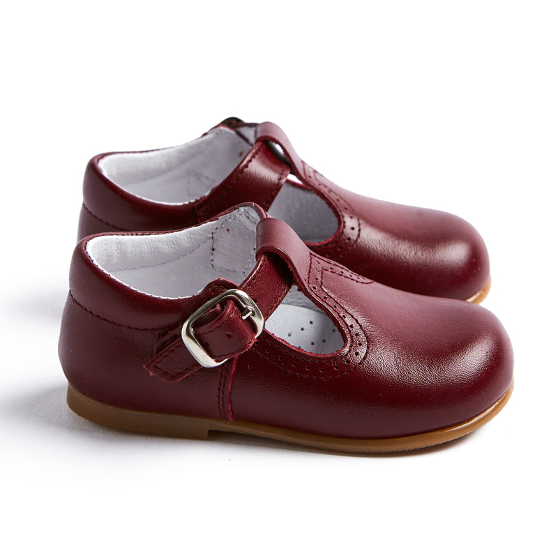 Leather Burgundy T-Bar Baby Shoes 