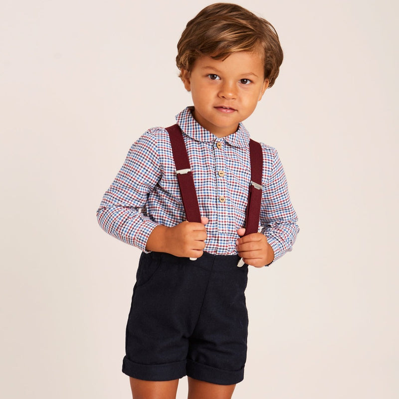 baby boy navy shorts with suspenders